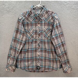 Wrangler Rock 47 Shirt Adult XL Multicolor Plaid Pearl Snap Western Rodeo Cowboy